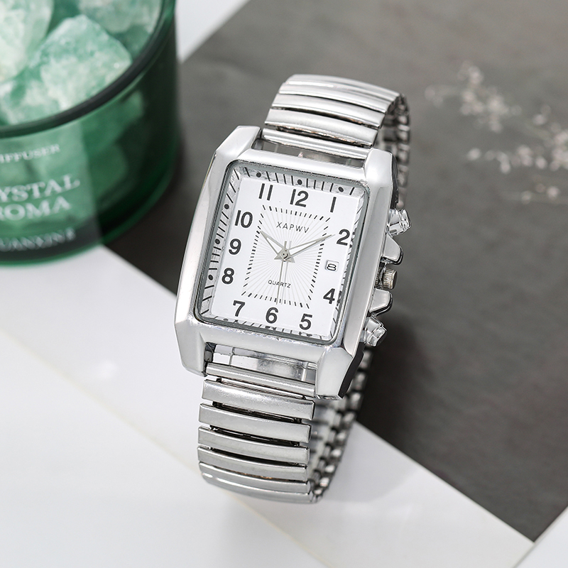 Cartier Watch Tank - Quadratische Herrenuhr, elastisches Band, einzelner Kalender,