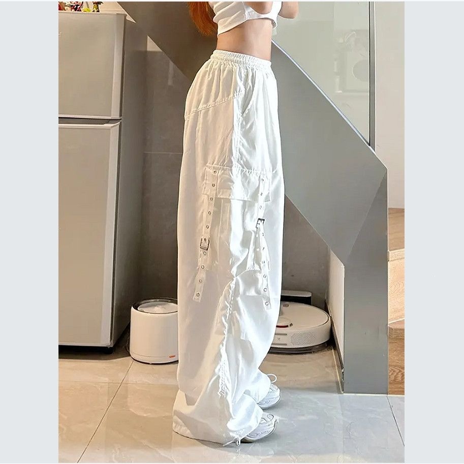 Weiße Cargo-Hose für Damen, mi – Parachute Strap Elastic Bewertung und Preis